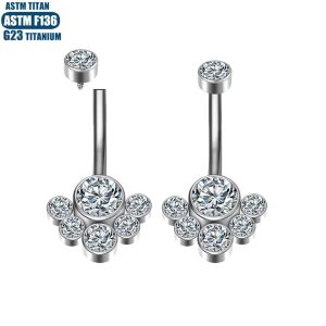 Zircon Belly Button Ring F136 Titanium Alloy Body Piercing Jewelry Internally Threaded Belly Ring