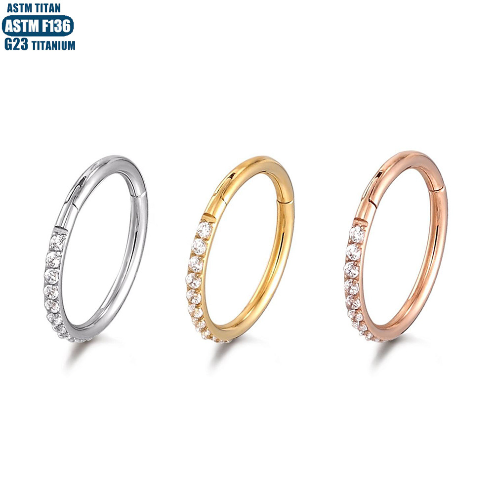 F136 Titanium Nose Ring Multi-Layer Diamond-Studded Seamless Ring Nose Septum Ring Ear Cartilage Piercing Earring Piercing Jewelry Ear Bone Ring - Image 2