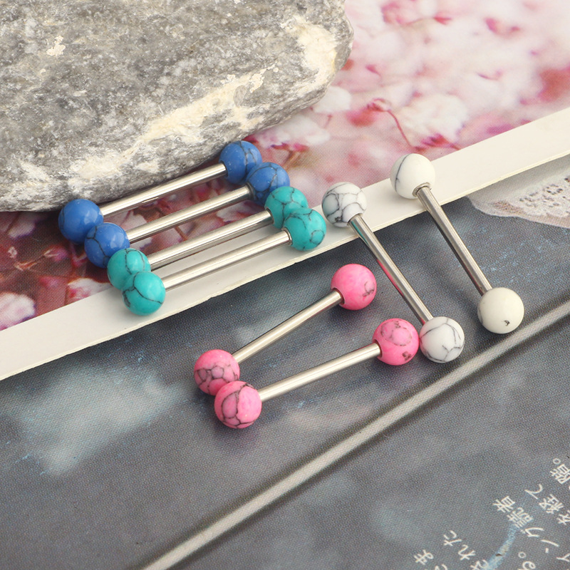 14G External Thread Tongue Barbell Stainless Steel Turquoise Star Tongue Ring Body Piercing Jewelry - Image 5