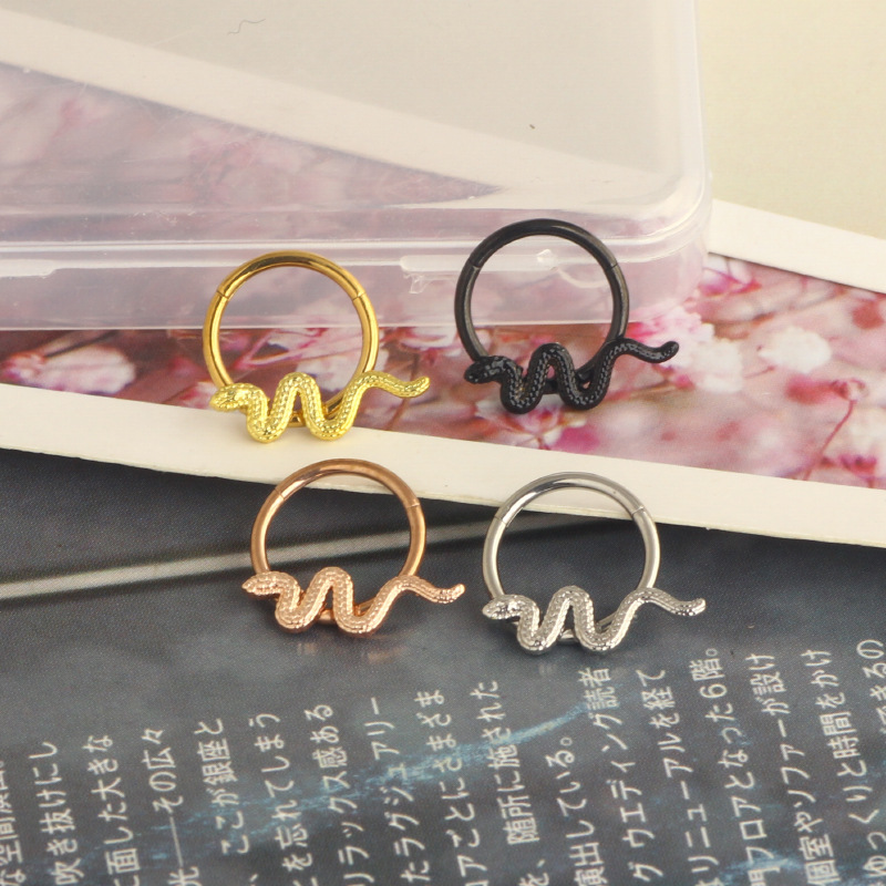 Star Snake Ring Nose Clip Nose Stud Ear Bone Earring Cartilage Hoop Body Piercing Jewelry Rose Gold Stainless Steel - Image 3