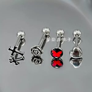 Cross and Rose Tongue Nail External Thread Titanium Steel Tongue Ring for Women Hot Girl Piercing Jewelry