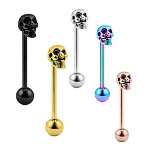 Cross-border Stainless Steel Straight Rod Tongue Nail External Thread Ghost Head 3D Effect Tongue Ring 14G Piercing Jewelry 5 Colors Optional