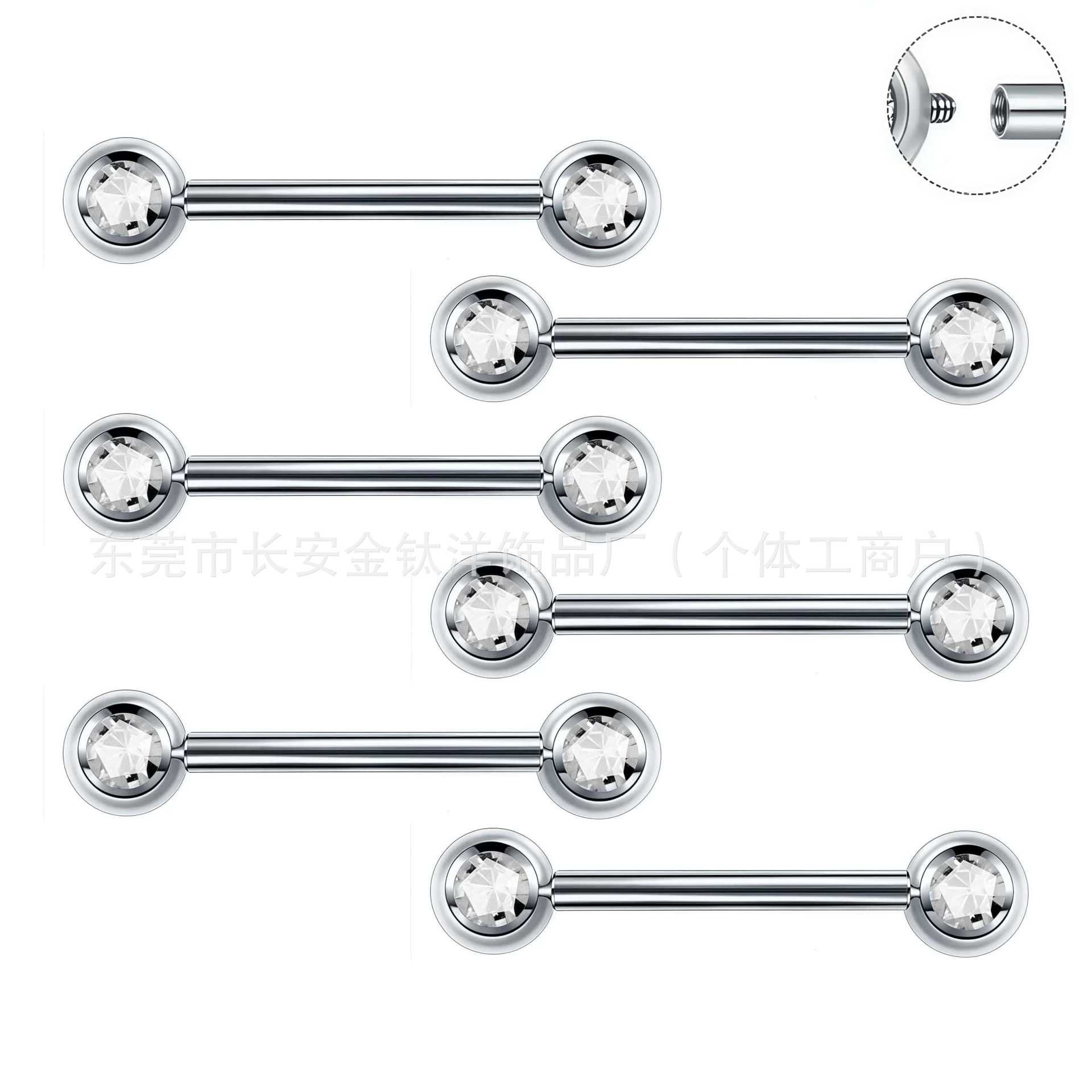 F136 Titanium Double-Headed Straight Rod Zircon Ball Ear Stud Lip Stud Ear Bone Stud G23 Titanium Alloy Body Piercing Jewelry - Image 5