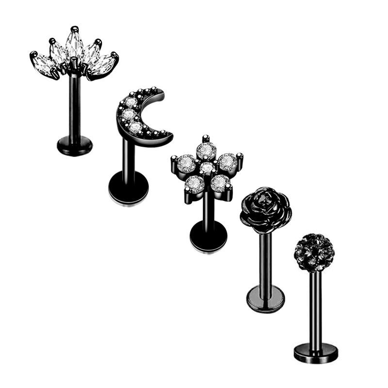 European American Simple Stainless Steel T-Rod Earrings Zircon Ear Nails Korean Screw Ball Distinctive Earrings 5 Pieces - Image 4