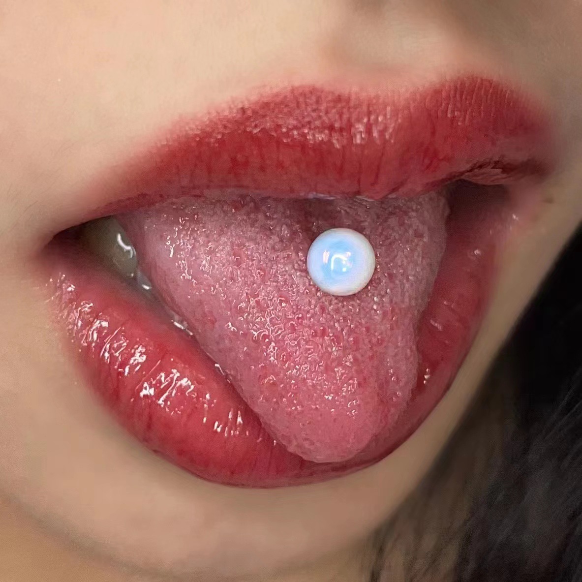 Niche Opal Tongue Ring 16G 12mm Barbell 316L Surgical Steel Internally Threaded Body Piercing Jewelry - Image 4