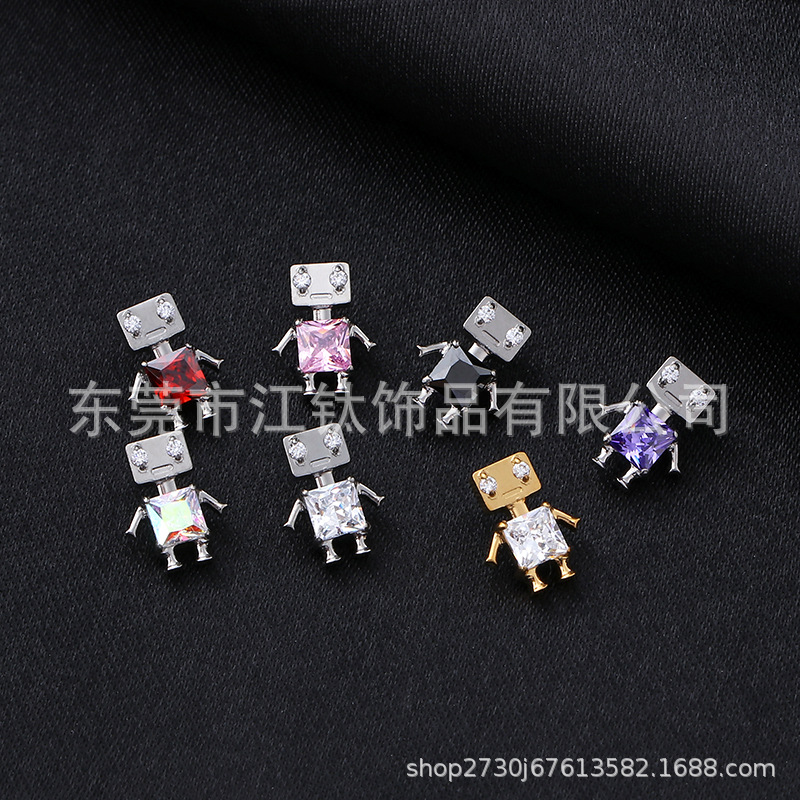 G23 Titanium Robot Zircon Cartilage Stud Earring for Helix Tragus Conch Ear Piercing - Image 3