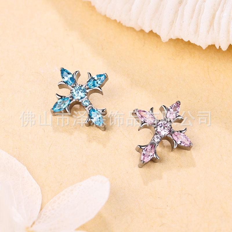 F136 Titanium Alloy Ear Studs Thorn Cross Croix De Croix Ear Cartilage Studs G23 Titanium Lip Studs Body Piercing Jewelry - Image 2