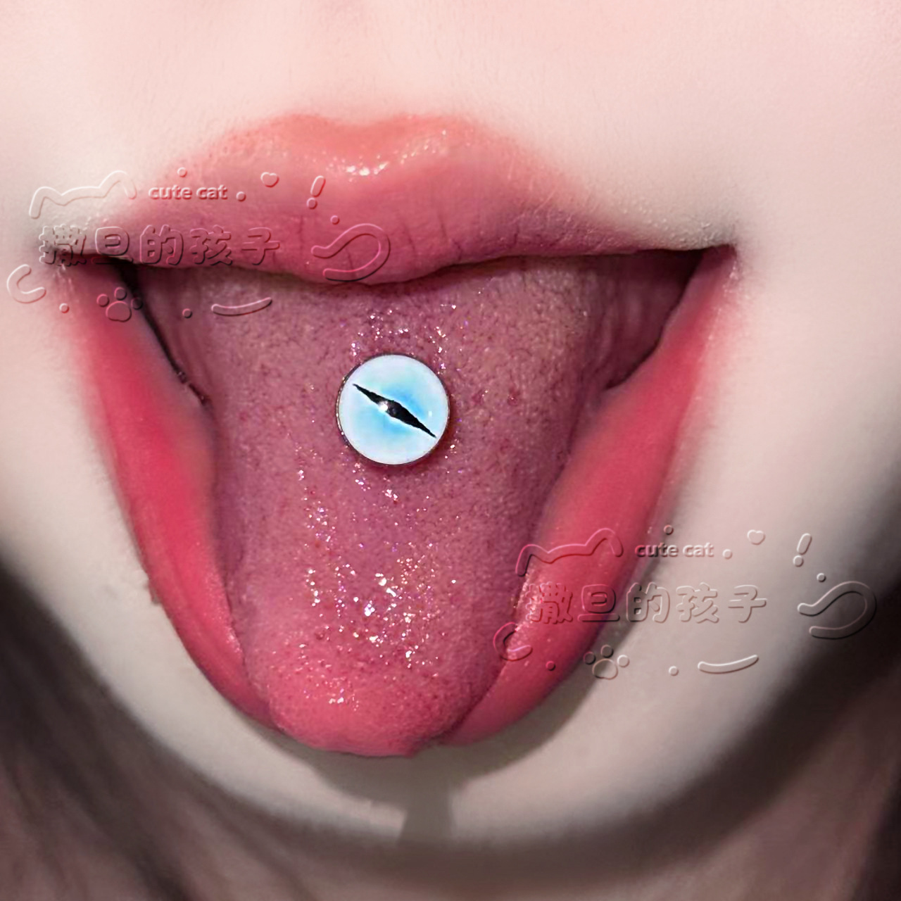Satan's Children Cherry Blossom Tongue Barbell - Blue Sandwich 20mm 1.6mm Tongue Ring - Image 3