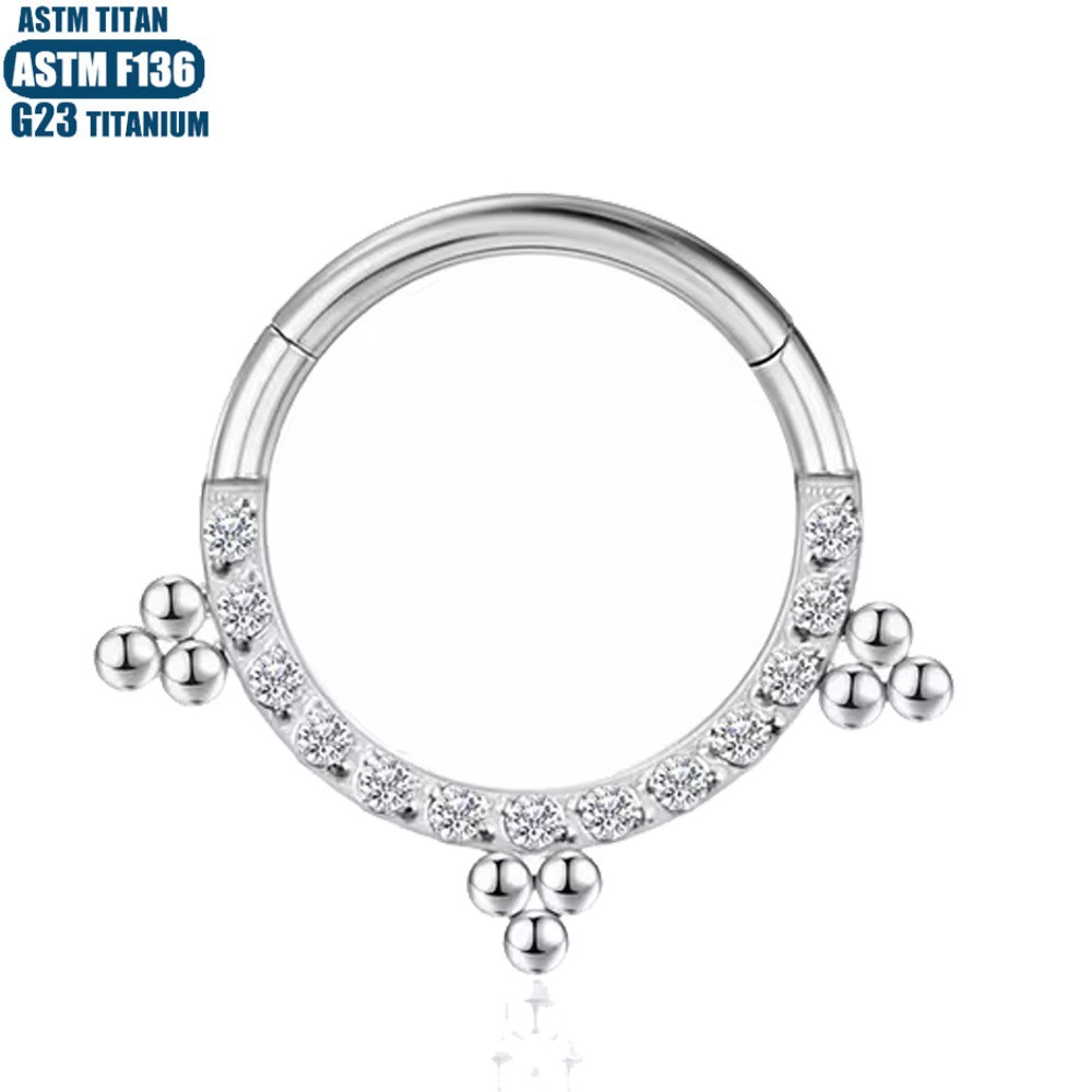 G23 Titanium Zircon Nose Ring Welding Bead Cartilage Earring Hinged Septum Seamless Ring - Image 3