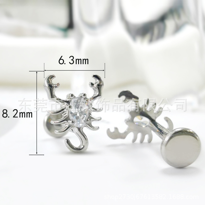 Scorpion Zircon Earring Stud G23 Titanium Alloy Cartilage Piercing Jewelry - Image 2