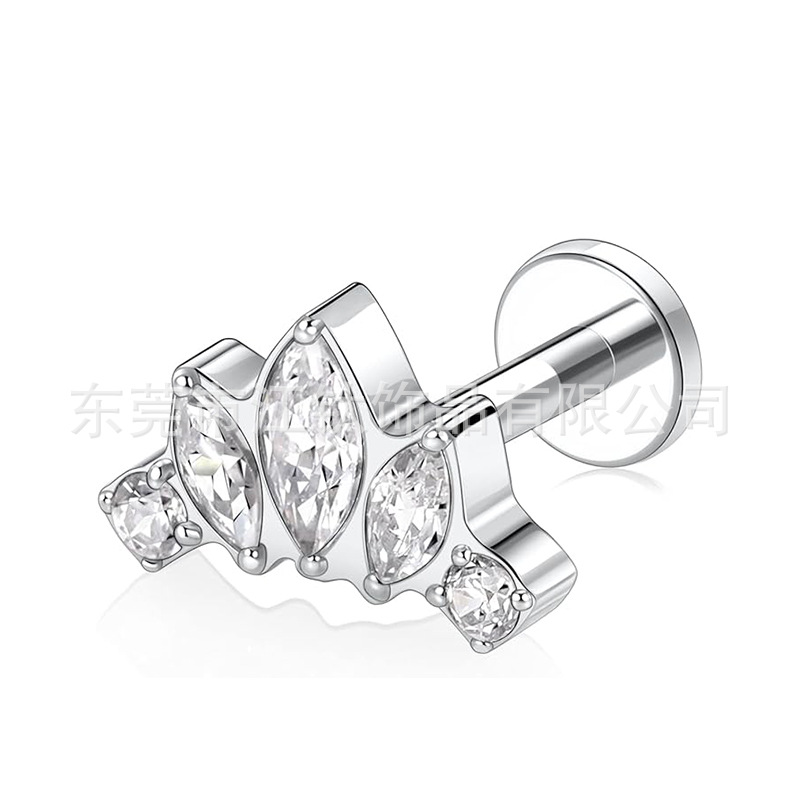 F136 Titanium Horse Eye Stud Earrings with 5 Pcs 5A Zircon Lip Nails G23 Titanium Alloy Body Piercing Jewelry Ear Bone Nails - Image 5