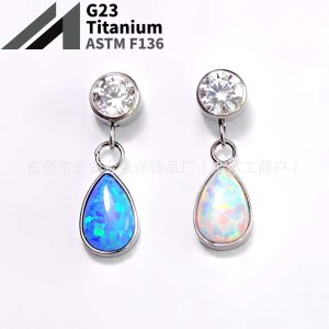 F136 Titanium Pear-Shaped Opal Ear Bone Studs - G23 Titanium Alloy Body Piercing Jewelry