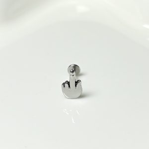 Abstract Middle Finger Lip Stud - 316L Surgical Steel/Internally Threaded Niche Punk Piercing Jewelry Wholesale
