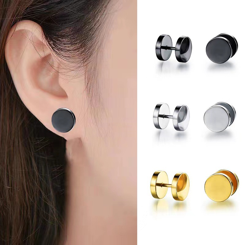 G23 Titanium Barbell Earrings Dumbbell I-Shape Two-End Polished Round Cake Earrings - Image 4