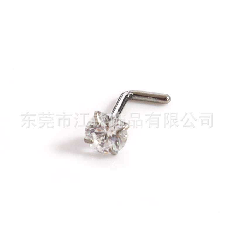 G23 Titanium Nose Stud with 5A Zircon Inlay - Threadless Push-Fit Nose Screw Plug-In Nose Pin - ASTM F136 Titanium Nose Jewelry Wholesale - Image 4