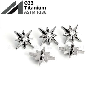 F136 Titanium Polaris Sea Urchin Six-Pointed Star Ear Studs & Lip Studs, Simple G23 Titanium Alloy Piercing Jewelry