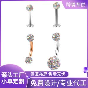 European American Silver Straight Rod Multi-Diamond Ball Stud Earrings, Korean Fashion Zircon Gold-Plated Jewelry