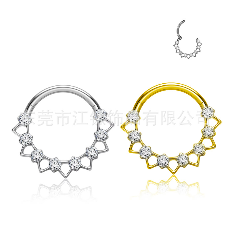 G23 Titanium Nose Ring Inlaid with Zircon - Cross-Border Body Piercing Jewelry Ear Bone Nails 1.2x8mm 24K Gold - Image 5