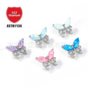 G23 Titanium Butterfly Opal Lip Labret Stud Cartilage Ear Piercing Jewelry