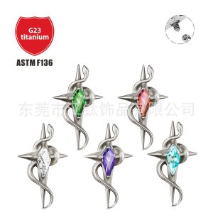 G23 Titanium Alloy Snake-Shaped Four-Pointed Star Piercing Earrings for Cartilage