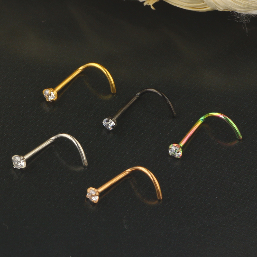 316L Surgical Steel Nose Ring Curved Rod Zircon Nose Stud Earrings - Image 2