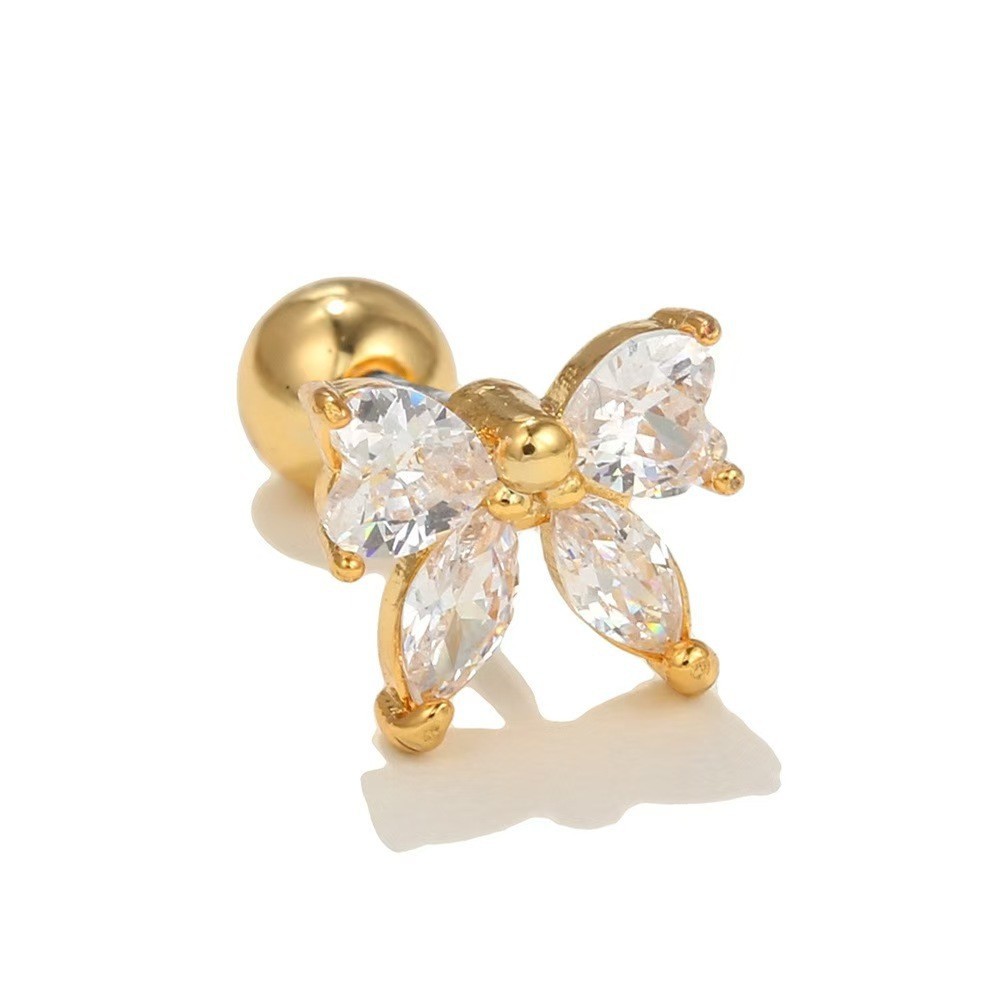 Butterfly Bowknot 18K Gold Plated Zircon Titanium Steel Ear Cartilage Stud Earrings for Women - Image 3