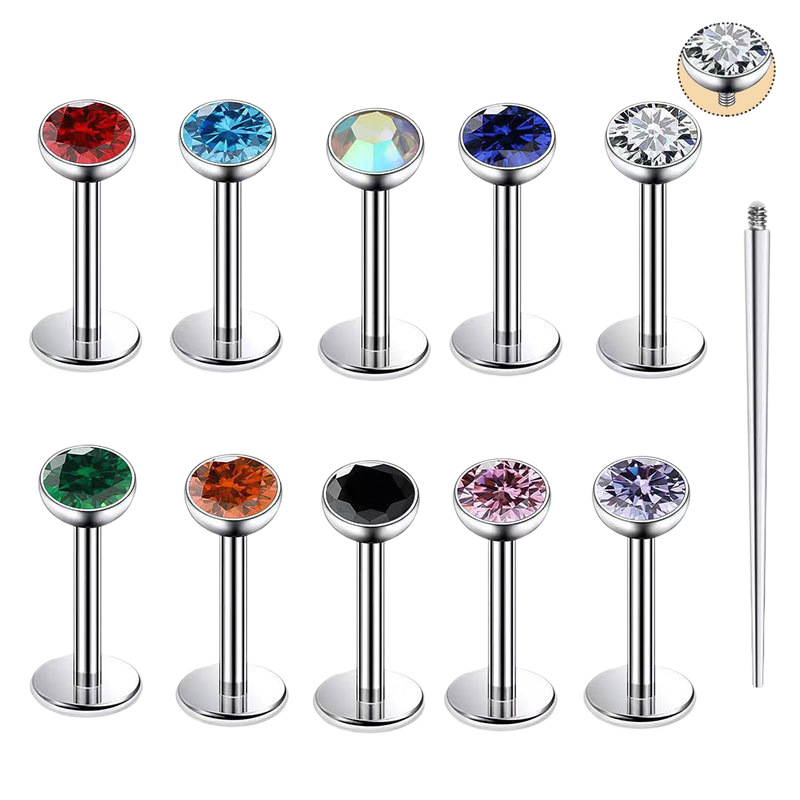 European American Fashion Personalized Internal Thread Diamond Stainless Steel Lip Nail Niche Earrings Wholesale Cross-Border Punk Piercing Jewelry - Image 5