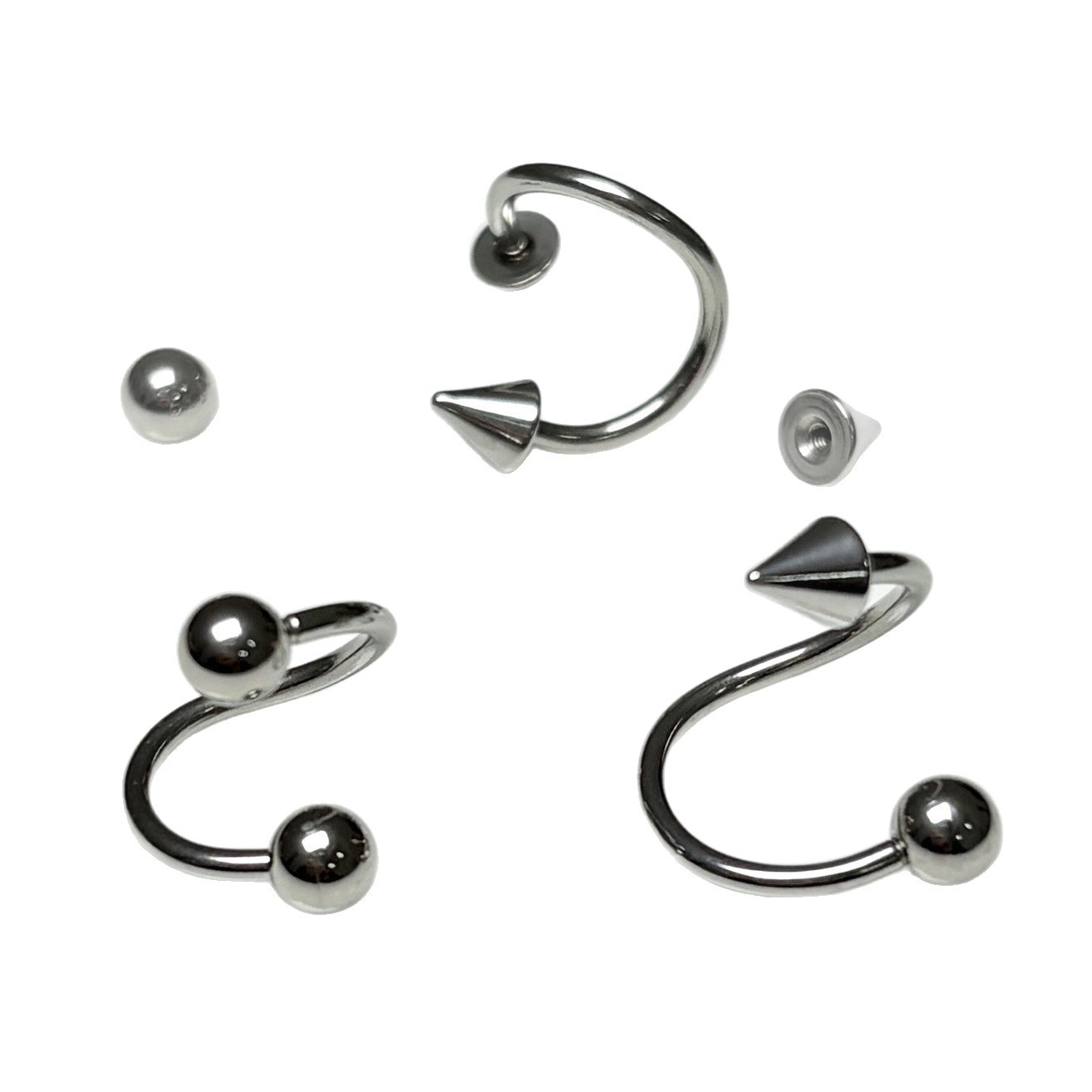 316L Titanium Steel S Ring Lip Ring Pointed Cone Round Ball Head External Threaded Rod Universal Cross Border Piercing Jewelry - Image 5