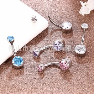 F136 Titanium Navel Piercing Ring – Zircon Inlaid Flat Base Belly Button Jewelry