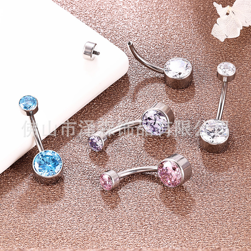 F136 Titanium Navel Piercing Ring – Zircon Inlaid Flat Base Belly Button Jewelry - Image 2