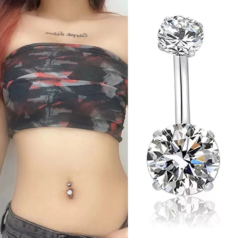F136 Titanium Alloy Internally Threaded Navel Ring with 5A Zircon Ends - G23 Titanium Heart Rhombus Belly Button Ring - Image 2