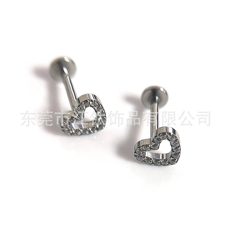 F136 Titanium Heart-Shaped Inlaid Zircon Ear Studs Lip Nails Cross-Border G23 Titanium Alloy Body Piercing Ear Bone Nails - Image 4