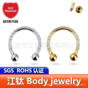 G23 Titanium Nose Ring Horseshoe Ring with Zircon Cross - 1.2x10mm Septum Piercing Jewelry