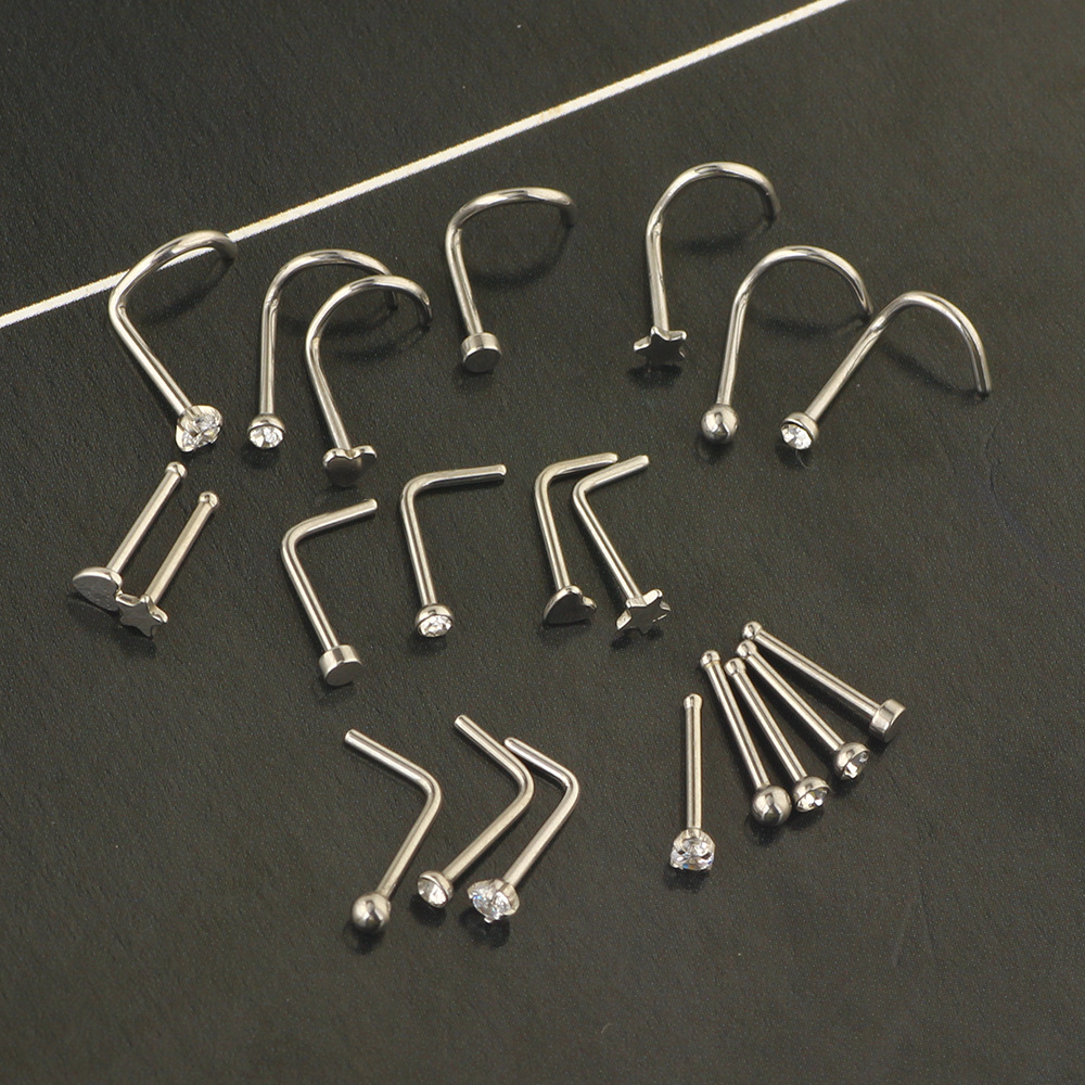 Stainless Steel Geometric Nose Stud Set - Body Piercing Jewelry Accessories Nose Ring Kit - Image 5