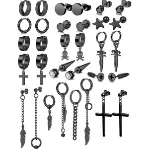 Amazon New Zircon Cross Stud Earrings Stainless Steel Geometric Earrings for Men Women Black Silver Mix