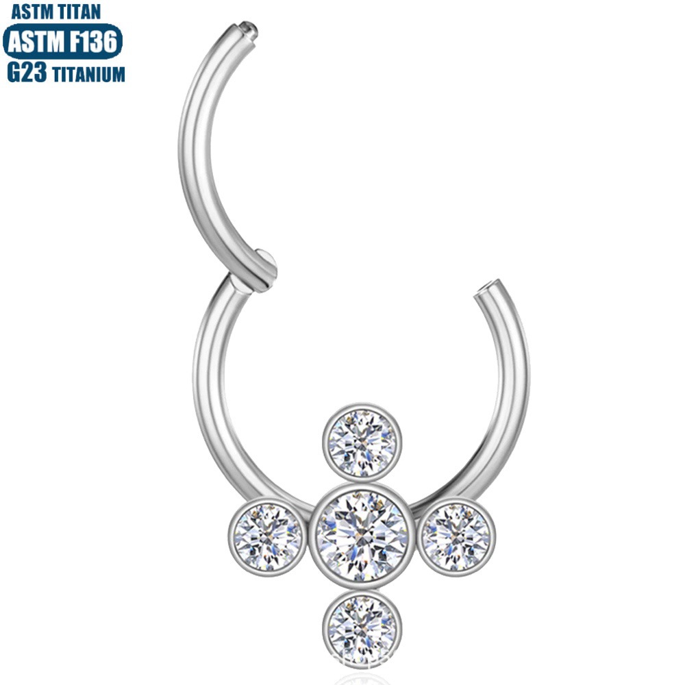 G23 Titanium Hinge Nose Ring with CZ Zircon Ear Cartilage Septum Ring Seamless Open Ring - Image 3