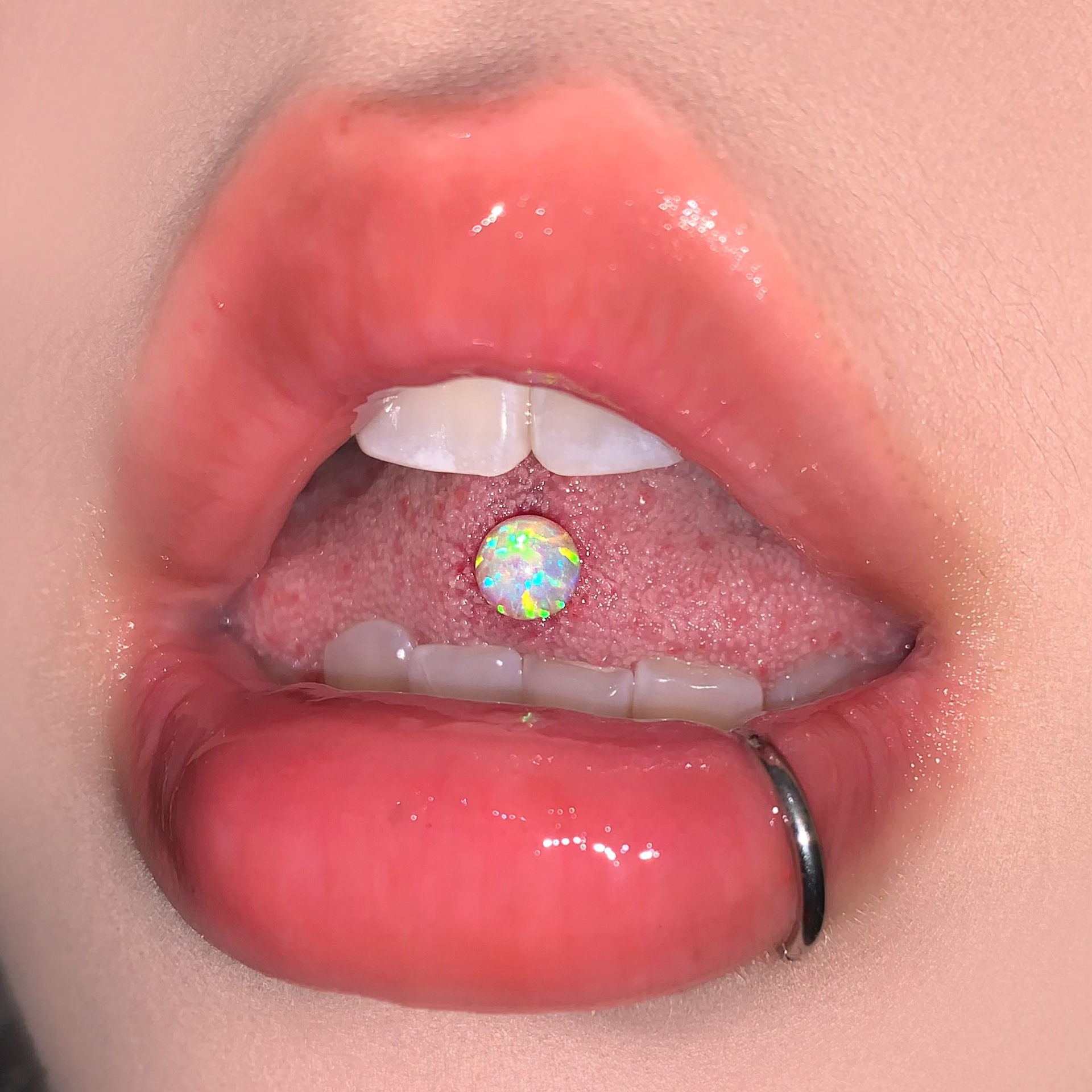 Opal Tongue Barbell Steel Titanium External Thread Tongue Ring Piercing Jewelry Hot Girl - Image 3