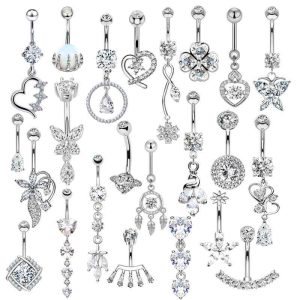 Stainless Steel Navel Ring Set with Zircon Belly Button Jewelry 42 Styles