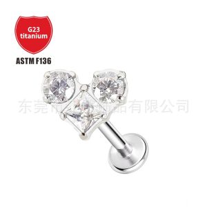 F136 Titanium Heart Shape Stud Earring with 5A Zircon for Cartilage Piercing - G23 Titanium Alloy Body Jewelry