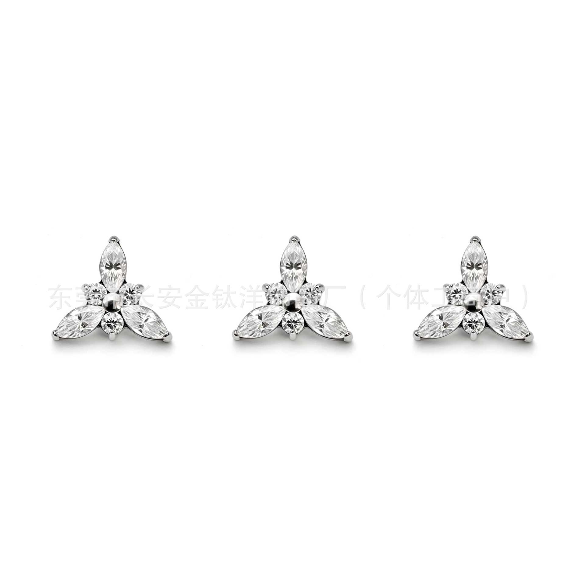 F136 Titanium Internal Thread Full Diamond Triangular Zircon Lip Stud Ear Stud Ear Bone Stud G23 Titanium Alloy Body Piercing Jewelry - Image 3