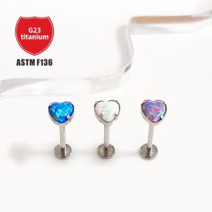 F136 Titanium Opal Heart Lip Ring Labret Stud Body Piercing Jewelry