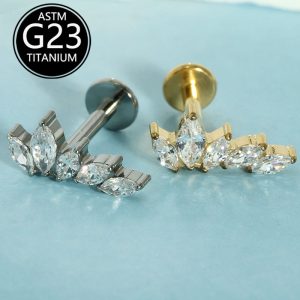 G23 Titanium 16g Ear Bone Nails Five Marquise Zircon Lip Nails Cartilage Nails Cochlear Nails Single Sale