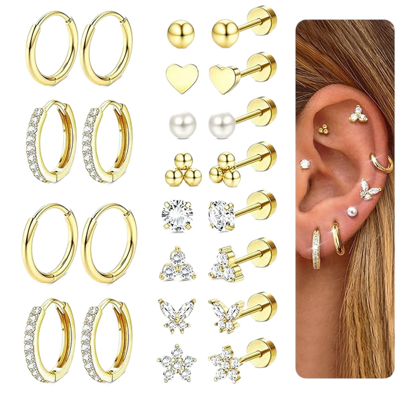 Butterfly Design Real Gold Electroplated 8Pcs Stainless Steel Ear Studs Set - 2025 Fall Fashion Light Luxury Earrings - Image 5