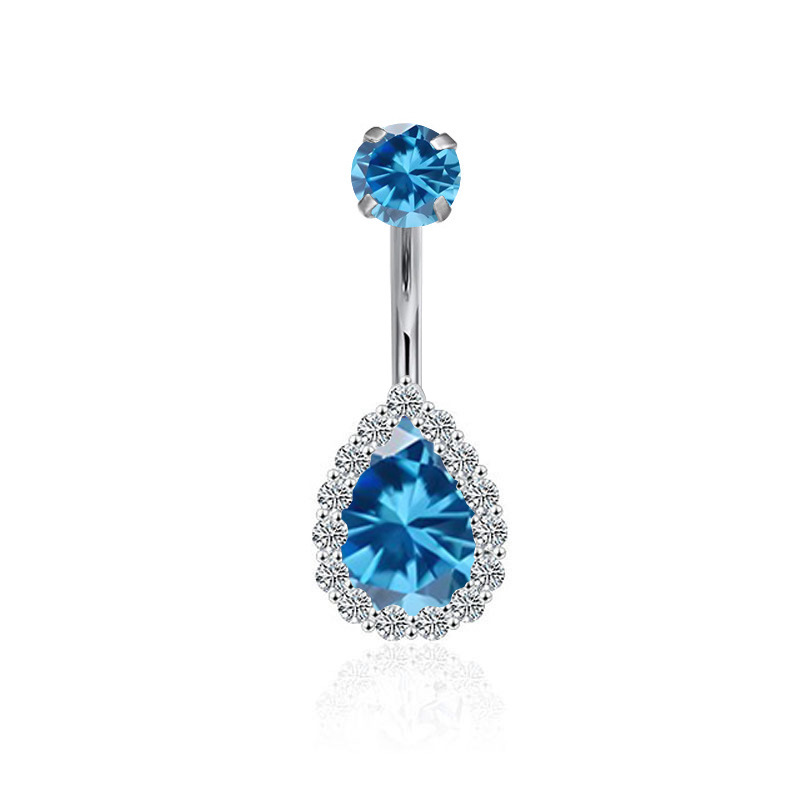 F136 Titanium Navel Ring Full Diamond CZ Water Drop Dangle Belly Button Ring Internally Threaded - Image 2