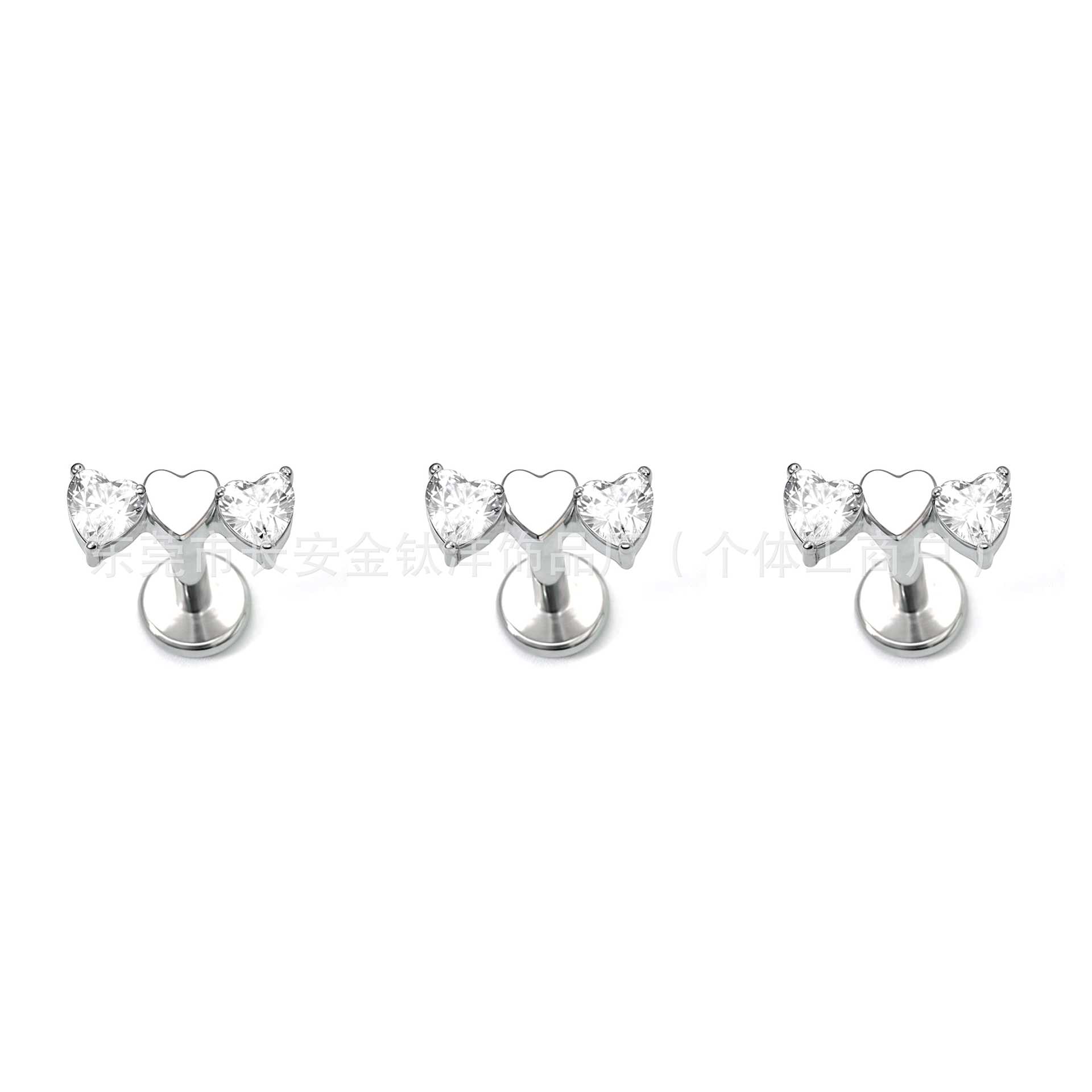 F136 Titanium Internally Threaded Triple Heart Zirconia Stud Earrings - Cartilage Ear Bone Studs for Women Men - Image 4