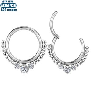 F136 Titanium Nose Piercing Bead Cluster Zircon Nose Ring Seamless Ring Hinge Piercing Nasal Septum Ear Ring Earrings Cartilage Ring
