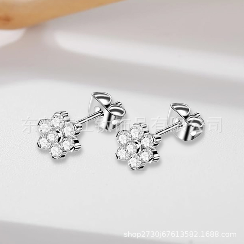 F136 Titanium Stud Earrings Flower Inlaid 5A Zircon Butterfly Buckle Body Piercing Jewelry - Image 4