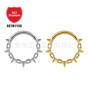 G23 Titanium Hinge Nose Ring Thorn Nose Decoration ASTM F136 Body Piercing Jewelry Nose Stud Gold 1.2x10mm