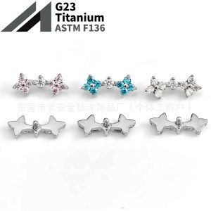 F136 Titanium Four-Leaf Clover Zircon Lip Nail Earrings Ear Bone Nail G23 Titanium Alloy Body Piercing Jewelry