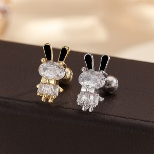 New Stainless Steel Micro-Inlaid Cartoon Cute Rabbit Ear Bone Nail Decoration Fashion Earring